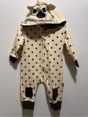 Cream and Brown Hooded Baby One-Piece with Animal Face